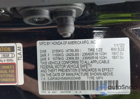 2021 Honda Cr-V Awd Ex z USA, uszkodzony, nr VIN 5J6RW2H54MA000448